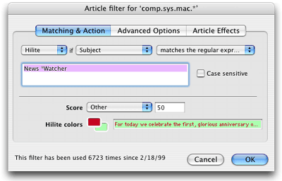 The filters dialog