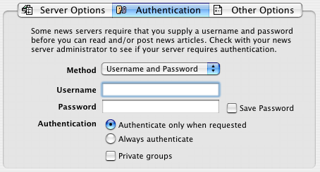 The authentication panel