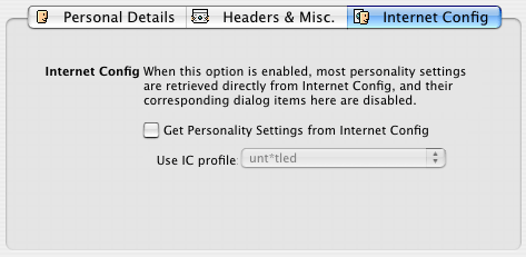 The Internet Config settings