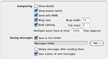 The Message options preferences panel