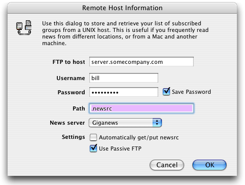 The Remote Host dialog